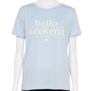 Awake Women’s blue Hello Weekend' T-Shirt. Preloved condition